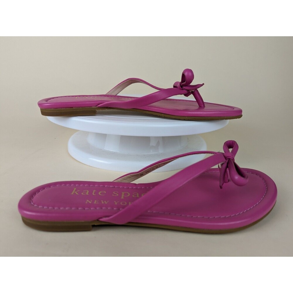Kate Spade Petit Flip Flop Sandals Womens 6 B Purple Leather Bow Flats Shoes NEW
